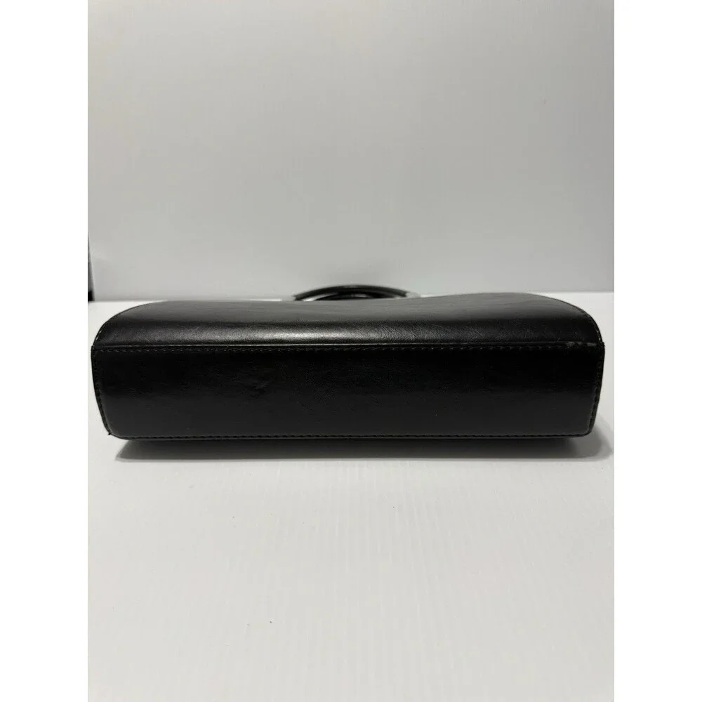 Black Faux Leather Metal Handle Handbag Purse With Removable Insert Vintage